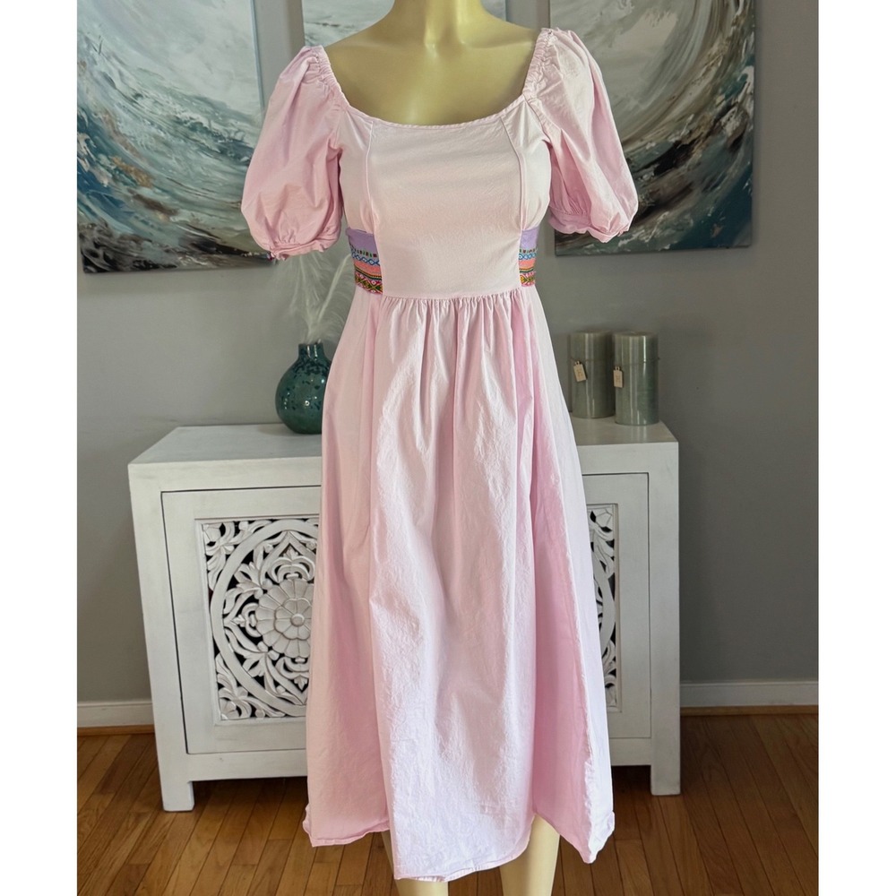 Pitusa x Millie Mackintosh Pink Puff Sleeve Midi Dress S/M
